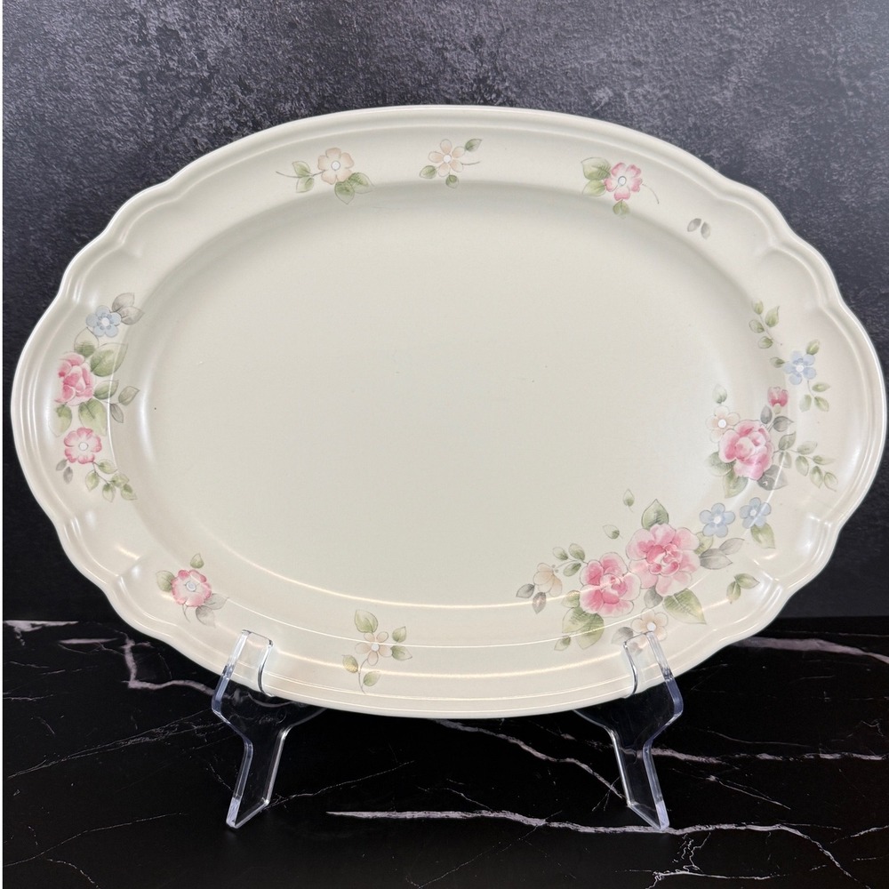 Vintage Pfaltzgraff Tea Rose Pattern‎ 14.5" Platter 1985 Embossed Back Stamp EUC
